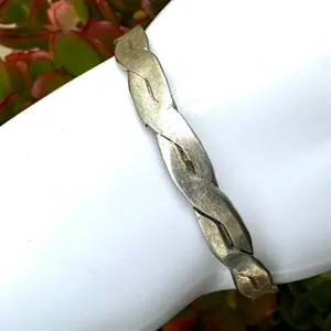Silver tone braided bangle bracelet thumbnail 2