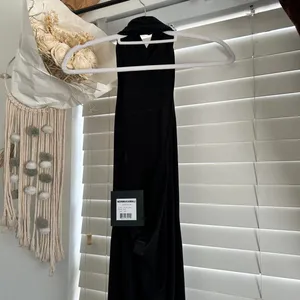 Norma Kamali Black Halter Turtle Side Slit Gown Maxi dress small nwt formal thumbnail 3