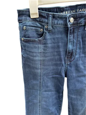American Eagle Festival Flare Jeans 70s Boho Front Seam Slit Hem Dark Wash 8 thumbnail 4