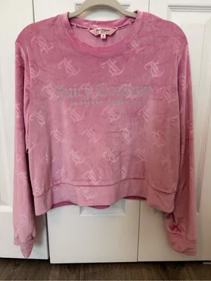 Juicy Couture Pink Velour Rhinestone Logo Pullover Sweatshirt XL thumbnail 1