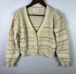 Allison New York Cardigan Womens‎ Small Cream Lace Pointelle Knit Cropped Boho thumbnail 1
