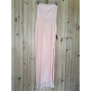 NWT Lulus Stunning Concept Light Pink Mesh Rhinestone Strapless Maxi Dress Sz M thumbnail 2