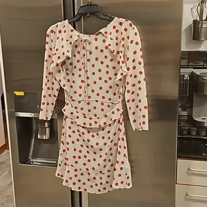 💕REALISATION PAR💕 Goldie Cherry Dress ~ Red Polka Dot Print XS 100% Silk thumbnail 12