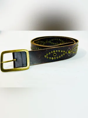 Western Brass Studded Belt, Brown Faux Leather with Studded Design thumbnail 8