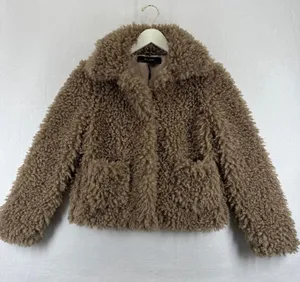 ZARA BASIC Teddy Fleece Jacket Brown Collar Buttons Pockets Women Size‎ S thumbnail 1