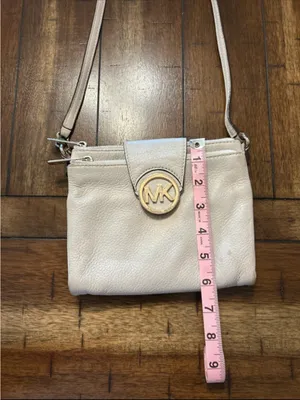 MICHAEL Michael Kors Cream Leather MK Logo Crossbody thumbnail 10