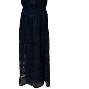 Elan Black Strapless Smocked Waist Crochet Lace Tiered‎ Maxi Dress Small Boho thumbnail 6