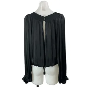 Free People Intimately Black Long Sleeve Smocked Lace Thong Bodysuit Top Size S thumbnail 3