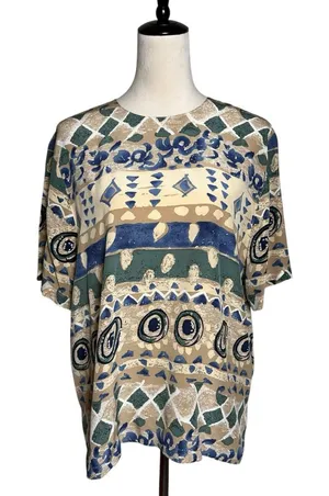 Vintage Nora Noh 100% Silk Abstract Print Blouse Geometric Top 14 | Wearable Art thumbnail 1