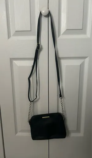 Black Faux Leather Crossbody Bag with Gold Chain thumbnail 3