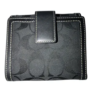 Coach Black Signature Canvas/Leather‎ Compact Flat Wallet thumbnail 1