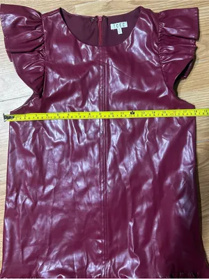 TCEC Burgundy Faux Leather Ruffle Sleeve Mini Dress Medium thumbnail 5