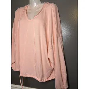 Aerie Shirt Womens XL Pink Terry Hooded V Neck Dolman Long Sleeve Tunic Top thumbnail 4