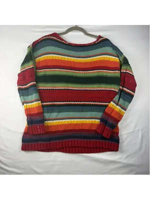 Chaps 1X Stripe Chunky Knit Sweater Heavyweight Grandmacore Pullover Boho Retro thumbnail 2