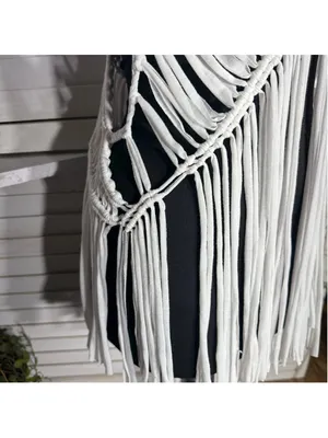 Solitaire white fringes crochet vest top macrame boho fairy festival coastal S thumbnail 7