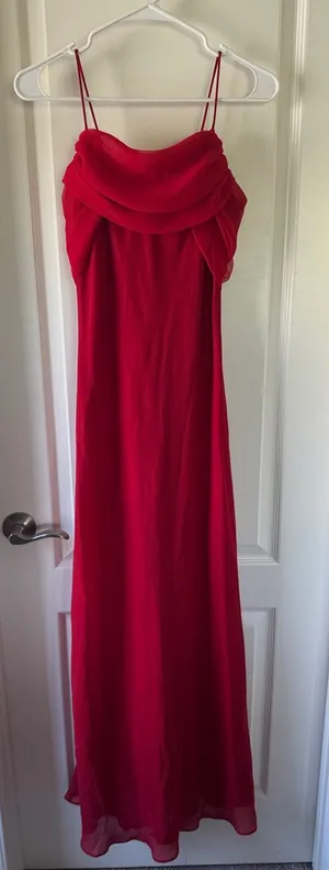 Fiesta Red Spaghetti-Strap Maxi Dress with Draped Cowl / J37 thumbnail 1