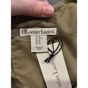Christian Lacroix Square Neckline Sage Green Mini Dress Size Med NWT Linen Blend thumbnail 5