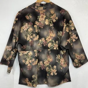 Solitaire S Brown Faux Suede Floral Open Front Jacket Kimono Retro Boho‎ Funky thumbnail 6