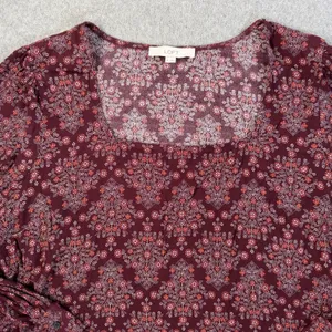 LOFT Women's XL Square Neck Long Sleeve Blouse Top Maroon Floral Paisley thumbnail 4