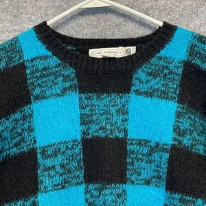 Vintage GAP Clothing Sweater Women's Medium‎ Blue Black Check Thick Knit Wool thumbnail 2