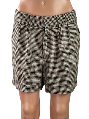 Free People Women's Beige Houndstooth Pleated High Rise Mini Shorts Size 2 thumbnail 1
