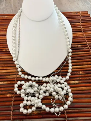 White House Black Market Multi-Strand White Pearl and Silver Chain Necklace 50” thumbnail 2