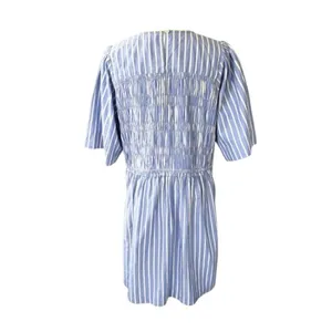 Apiece Apart Adorna Smocked Striped Cotton Mini Dress Blue White Size Medium thumbnail 4