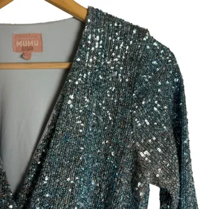 Show Me Your MuMu Party Hop Blue Sequined Long Sleeve Ruched Mini Dress Size M thumbnail 8
