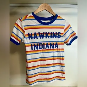 Stranger Things Netflix Rainbow Stripe Hawkins Indiana Ringer T-Shirt XS thumbnail 2