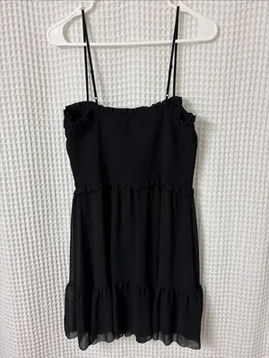 Aritzia Wilfred Tempest Sleeveless Mini Dress Smocked Black Large NWT thumbnail 10