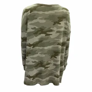 American Eagle Waffle Knit Thermal Green Camouflage V Neck Top Womens Medium thumbnail 5