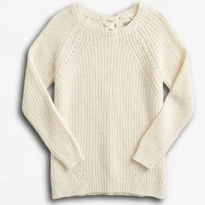 Aerie Cream Lace Up Back Chunky Knit Shaker Sweater‎ Womens Medium Off White thumbnail 1
