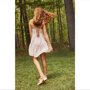 Urban Outfitters Harper Pink Tiered Lace-Up Babydoll Dress Small thumbnail 15