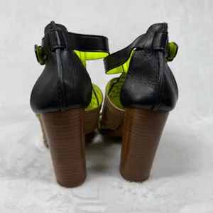 Coach Black Tan Neon‎ Woven Leather Block Heel Sandals Buckle Ankle Strap 7 thumbnail 8
