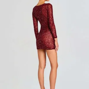 Retrofête Emani Red Sequin Mini Dress Long Sleeve Bodycon Size S‎ NEW thumbnail 3