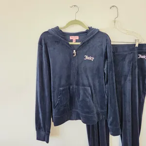 Juicy Couture Velour Tracksuit Navy Blue XL Velvet Plush Zip Lounge Set Y2K 90s thumbnail 2