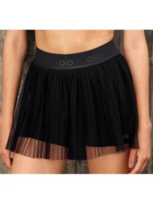 Alo Mesh Flirty Tennis Skirt Black Sheer Transparent See-Through A-Line Skort L thumbnail 4