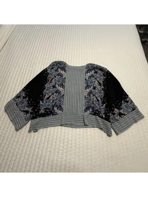 Free People Cropped V Neck Blouse Shirt Printed Floral & Stripes Boho Sz L Large thumbnail 11