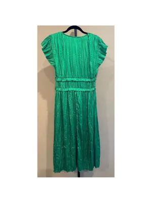 Anthropologie Current Air Floral Print Pleated Midi Dress in Green Size S thumbnail 4