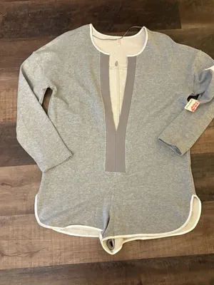 Free People Movement Take The Plunge Romper Size L Gray Terry thumbnail 2