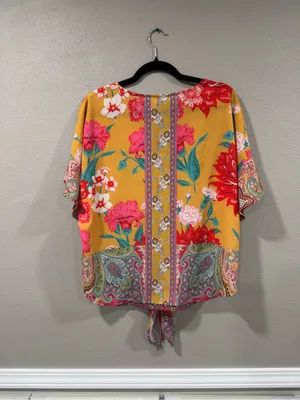 Umgee Floral Tie-Front Boho Blouse in Mustard thumbnail 5