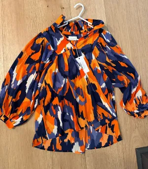 Adrienne Orange & Purple/Navy Abstract Print Blouse thumbnail 1
