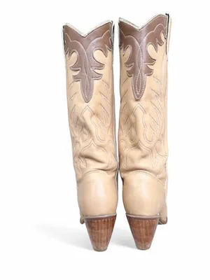 Capezio Vintage Two Tone Tan/Ivory Heeled Cowgirl Boots Sz 6 thumbnail 5