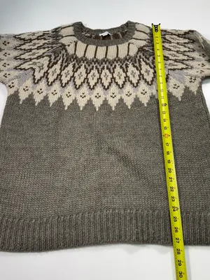 J. Jill Wool Blend Brown and Cream Fair Isle Crewneck Sweater Size XL thumbnail 5