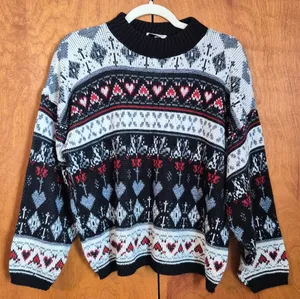 SEPARATE ISSUE Vintage Y2K Drop Shoulder Heart Print Acrylic Sweater Size Large thumbnail 1