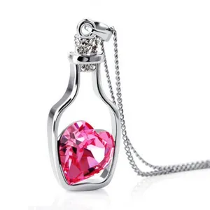 Rose Crystal Zircon Heart Wishing Bottle necklace thumbnail 1
