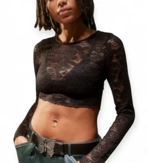 Urban Outfitters Black Lace Top Crop Long Sleeve thumbnail 1
