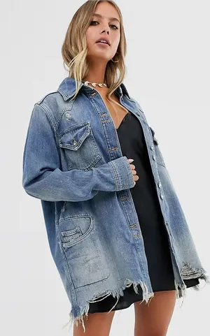 Free People Moonchild Denim Shirt Jacket Womens XS Oversized Western Shacket thumbnail 1