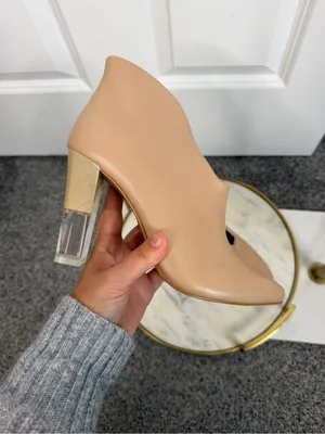 42 Gold Size 7.5M Nude Pointed Toe Clear Block Heel Ankle Booties NWOT thumbnail 5