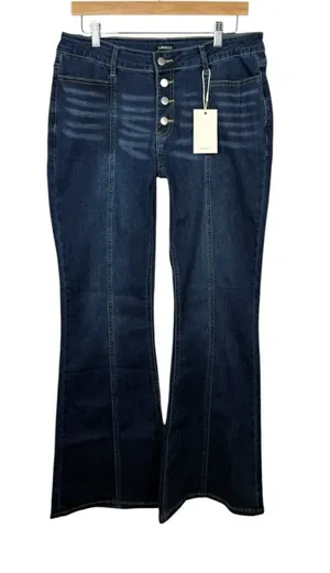 Flamingals Button Fly Flare Jeans Womens XL Dark Wash High Rise NWT thumbnail 1